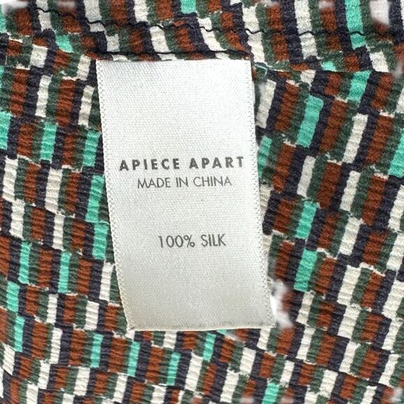 Apiece Apart Silk Blouse Top Womens Size 4 Brown Green White Geometric Print LS - Picture 8 of 8